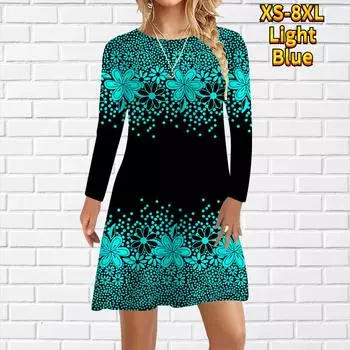 Женское повседневное платье с цветочным принтом в горошек Платья для женщин с круглым вырезом и коротким рукавом Платье больших размеров XS чёрный