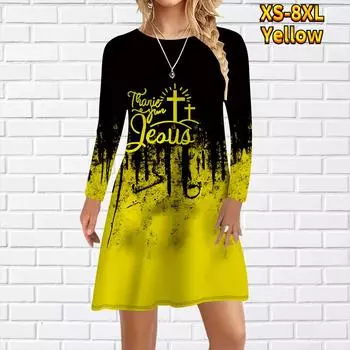 Женское повседневное платье с принтом букв и крестов, платья для женщин с круглым вырезом и коротким рукавом, платье больших размеров XS чёрный