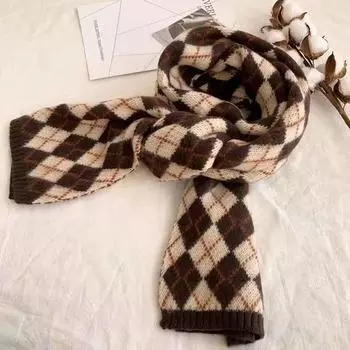 Women Casual Fashion Diamond Lattice Printed Balinese Scarf One Size