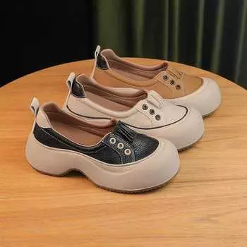 Women Casual Loafers 2024 New Autumn Retro Platform Sneakers Fashion Leather Flats Slip-On Sports Single Shoes Zapatos De Mujer 35