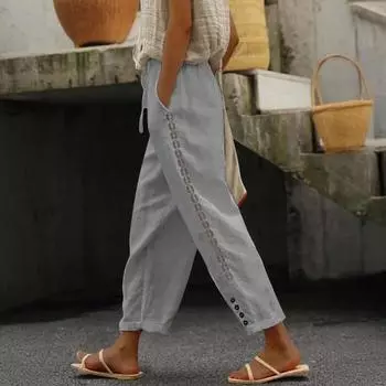 Women Casual Pants Lightweight Breathable Versatile Trousers with Adjustable Elastic Waist Convenient Pockets Daily Wear XL