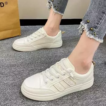 Women Casual Shoes Breathable Black White Pu Leather Sneakers Fashion Driving Walking Tennis Shoes for Woman Skate Flats 35 белый
