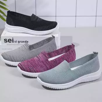 Women Casual Shoes Light Sneakers Breathable Mesh Summer Knitted Vulcanized Shoes Outdoor Slip-On Tennis Sock Loafers Shoes 36
