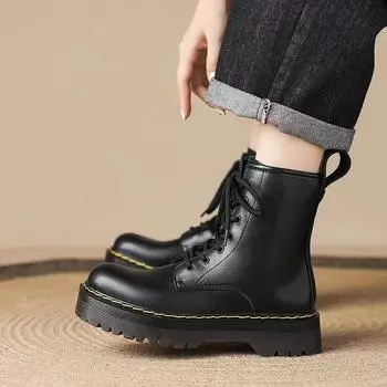Women Casual Shoes Woman Leather Chelsea Ladie Classic Punk Female Goth Shoes High Platform Boots Women Botas Mujer 35 чёрный