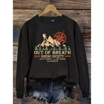 Women Casual Soft Pullover Hiking Society Printing Sweatshirts Fashion Warm Tops Clothing Loose Crewneck Fleece Female Hoodies S