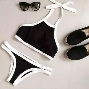 Women Casual Summer Swimsuit Push Up Beachwear Bikini High Padded Waist 2pcs L