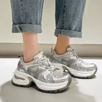 Women Casual Thick Sole Mesh Breathable Height Increasing Tenis Shoes Lace Up Sneakers Women Thick Sole Casual Sneakers 35-40 35 белый