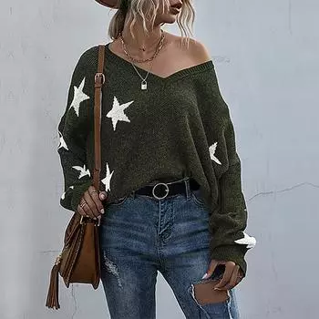 Women Casual V-neck Sleeve Long Sleeve Tattered Top Sweater L