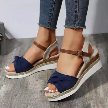 Women Casual Wedges Sandals 2024 New Summer Fashion Butterfly-Knot Platform Rome Sandals Outdoor Beach Sandals Sandalias Mujer 36 чёрный