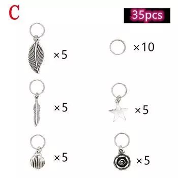 Women Charms Hair Rings Tubes Jewelry Hair Cuffs Hair Braid Hair Decorations African Dreadlocks C (35Pcs)
