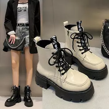 Women Chelse Boots 2024 Winter New Fashion Casual Ladies Shoes Zipper Platform Women Boots Round Head Thick Heel Boots Female 35 бежевый