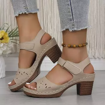 Women Chunky Heel Sandals Summer Solid Color Fashion High Heels Sandals for Women 2025 New Buckle Strap Plus Size Women Shoes 36
