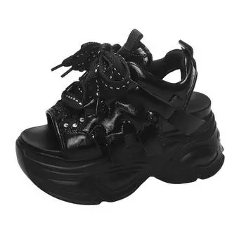 Women Chunky Platform Sandals Designers New Brand 2025 Summer Beach Casual Shoes Woman Lace Up Wedges 9CM Fashion Sandal Ladies2 34