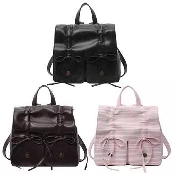 Women Classic Daily Backpack PU Leather Travel Tote Handbag Girls Book Backpack розовый