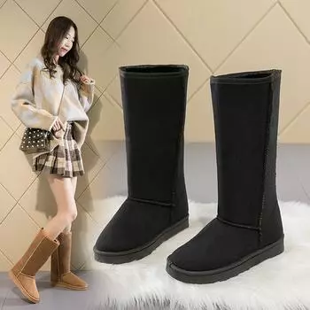 Women Classic Ladies Girls Winter Snow Boots Waterproof Warm Genuine Leather Fur Australia Plus Velvet Knee High Winter 41 чёрный