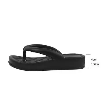 Women Clip Toe Wedge Flip Flops 2024 Summer Chunky Platform Beach Sandals Woman Thick Sole High Heeled Eva Slippers Slides 36-37 бежевый