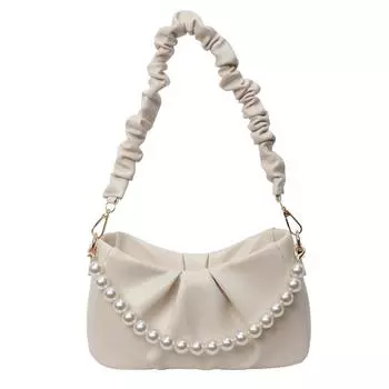 Women Cloud Satchel Bag PU Leather Fashion Underarm Bag Ladies Commute Handbag бежевый