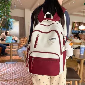 Женский рюкзак с цветными блоками Мужской дорожный рюкзак Большой вместимости Школьный рюкзак для студентов чёрный