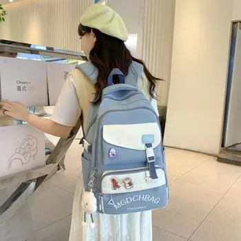 Женский школьный рюкзак контрастного цвета большой вместимости с принтом букв для учеников средней школы чёрный