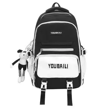 Women Contrast Color Stitching Backpack High School Students Schoolbag Men Large Capacity Backpack чёрный