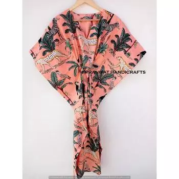 Женское хлопковое хиппи-летнее персиковое ночное платье с принтом животных, длинное макси-платье-кафтан CKFTN-SCRN-FULL-BUYIT-114