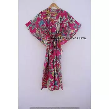 Женское хлопковое розовое летнее ночное белье, пляжная накидка с принтом обезьяны, длинное платье-кафтан CKFTN-SCRN-FULL-BUYIT-127