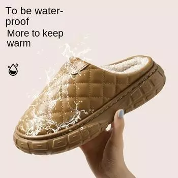 Women Cotton Slippers Winter 2024 New Thick Soled Waterproof Platform Indoor Warm Home Anti Slip Men Comfortable Plush Slippers 36-37