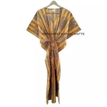 Женское хлопковое летнее золотое пижамное платье с принтом тибетского тигра, длинное платье-кафтан макси CKFTN-SCRN-FULL-BUYIT-105