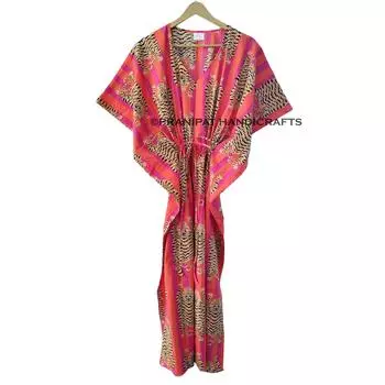 Женское хлопковое летнее оранжевое ночное платье с принтом тибетского тигра, длинное платье-кафтан CKFTN-SCRN-FULL-BUYIT-107