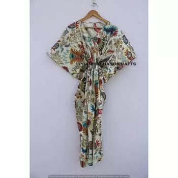 Женское хлопковое белое летнее ночное платье, пляжная накидка с принтом «Мукат», длинное платье-кафтан CKFTN-SCRN-FULL-BUYIT-123