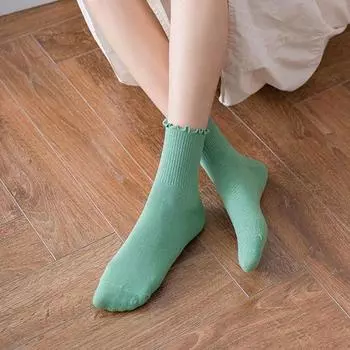 Women Cozy Personality Frilled Ruffles Harajuku Women Socks Cotton Socks Tube Sock Casual Socks чёрный