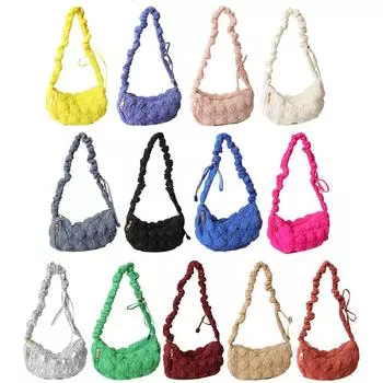 Women Crossbody Bag Adjustable Straps Pleated Cloud Commute Bag Girls Tote Purse жёлтый