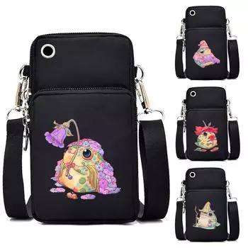 Женская сумка через плечо с цветочным и лягушачьим узором, мини-сумка для мобильного телефона, модная сумка на плечо с рисунком аниме, кошелек, держатель для карт, сумка