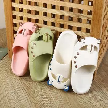 Women Cute Bear Slippers Summer Cute Cartoon Baotou Non-slip Sandals Female Casual Platform Soft Flat Comfortable Floor Slides 36-37 розовый
