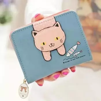 Women Cute Cat Wallet Small Zipper Girl Wallet Brand Designed Pu Leather Women Coin Purse Female Card Holder Wallet Billetera зелёный