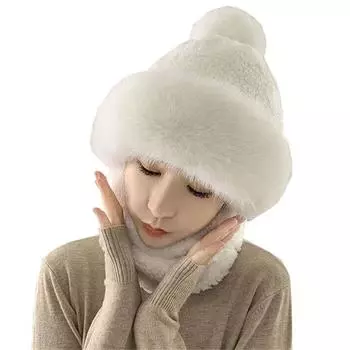 Women Cycling Windproof Plush Velvet Hats Hat Scarf Set Beanies Hat Neck Warmer