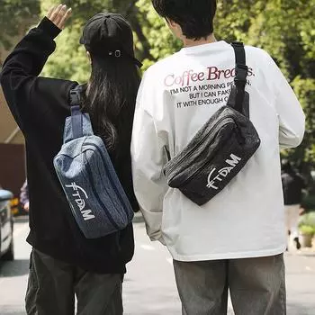 Женская джинсовая сумка на грудь, мужская поясная сумка с буквенным принтом, сумка через плечо для студентов, спортивная сумка через плечо чёрный