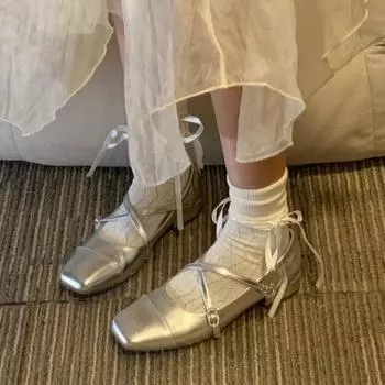 Women Double Buckle Ballet Shoes Women Autumn New Flat Shoes Fashion Elegant Mary Jane Shoes Ladies Square Toe Dress Ballerinas 35