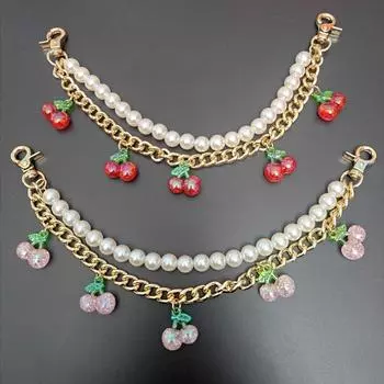 Women Double-layer Jewelry Bag Chain Sweet Simulated Cherry Cool Plastic Fashion Accessories Alloy DIY Decorative