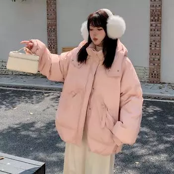 Women Down Jacket Casual Loose Autumn Winter Outwear Hood White Duck Down Short Coat XXL белый