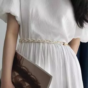 Women Dress Belt Adjustable Length Imitation Pearls Decoration Waistband Shirts Dresses Versatile Accessory белый