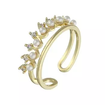 Women Earring Crown Gold Zircon Inlaid with Rice Pearl