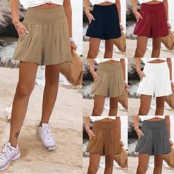 Женские эластичные шорты с высокой талией, женские летние хлопковые модные повседневные праздничные шорты больших размеров S белый