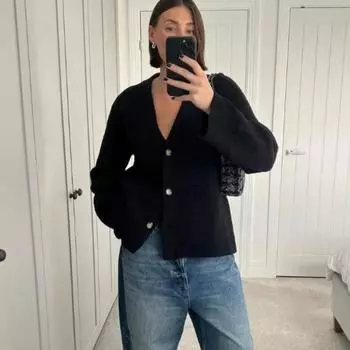 Women Elegant O-neck Button Knitted Cardigans Single Breasted Long Sleeve Pockets Sweater Autumn Casual Knitwear S чёрный