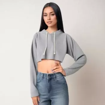 Women Fall Spring Hoodie Drawstring Loose Solid Color Drawstring Elastic Cuff Short Length Casual Pullover Daily S серый