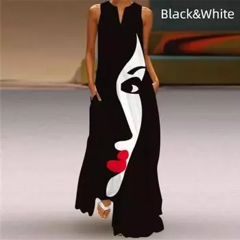 Women Fashion 2025 Casual Loose Personalized Design Maxi Dress Summmer Sleeveless Floral Printed Dress Plus Size S-5XL S