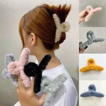 Women Fashion Autumn and Winter Hairpins Barrette Hairgrips Accessories Plush Hair Clip Faux Fur Headwear Claws Combs Clamps grey