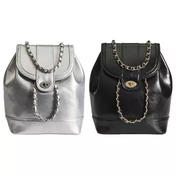 Женский модный рюкзак на шнурке из искусственной кожи, студенческая книжная сумка, большая вместимость, цепочка, регулируемые плечевые ремни, однотонная дорожная сумка чёрный