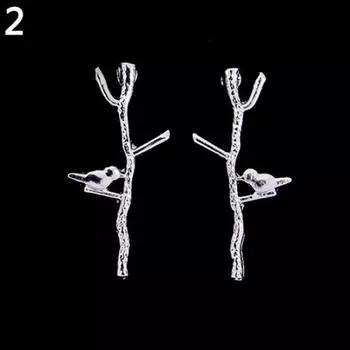 Women Fashion Bird Tree Branches Shape Earrings Concise Alloy Ear Studs Jewelry ARI серебряный