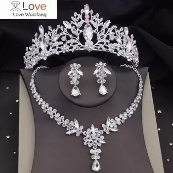 Women Fashion Bridal Jewelry Sets Tiara Earring Choker Necklace Set for Wedding Dress Prom Bride Jewelry Crown Sets Accessory